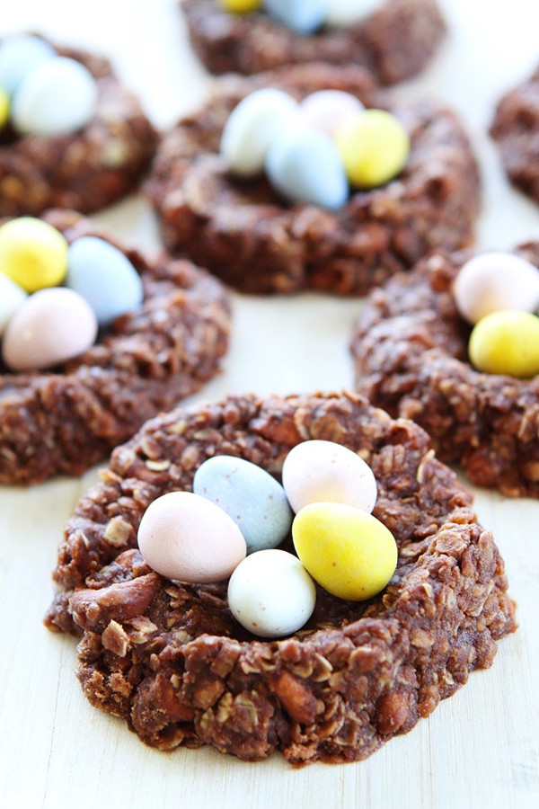 No-bake chocolate peanut butter nest cookies