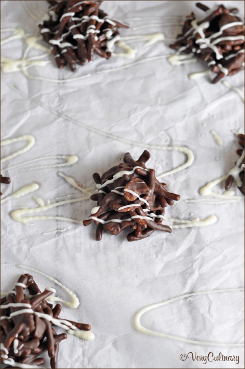No-bake dark chocolate haystacks with macadamia nuts