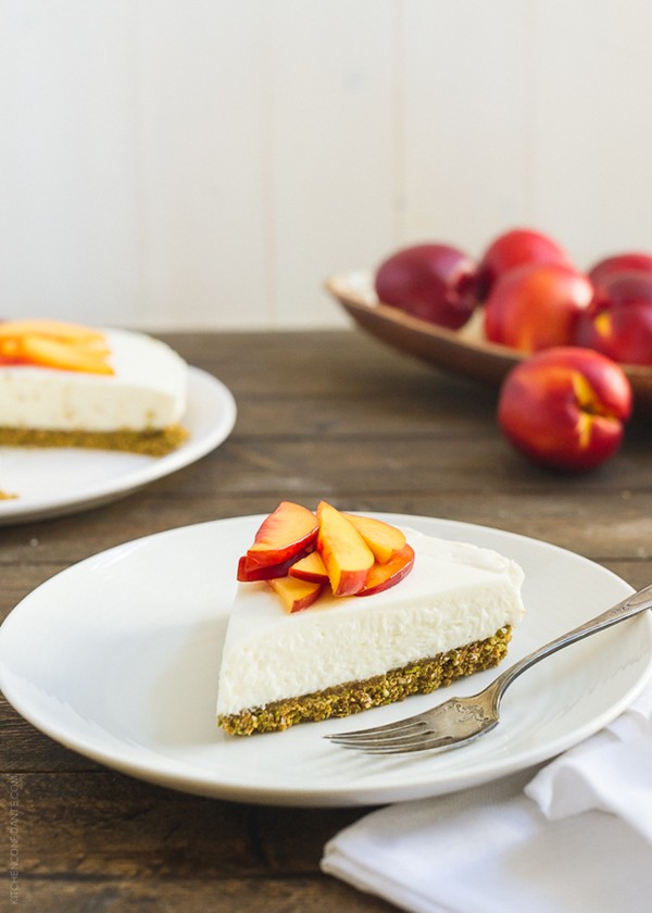 No-bake goat cheese cheesecake with nectarine compote