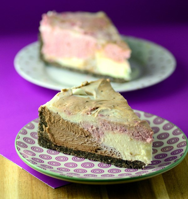 No bake Neapolitan cheesecake