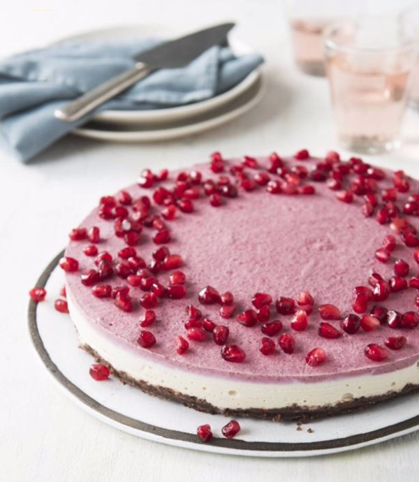 No-bake vegan cheesecake with pomegranate