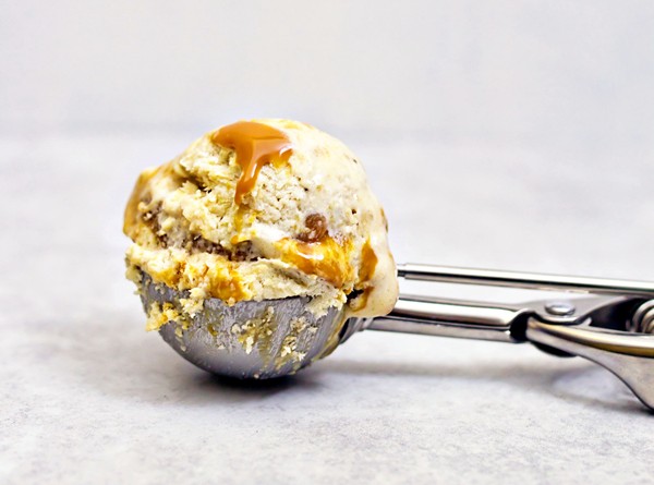 No-churn banana ice cream with salted caramel swirl