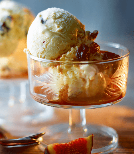 No-churn ice cream with boozy raisins