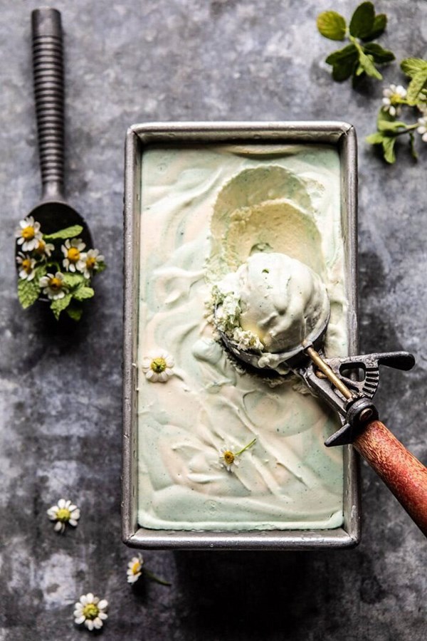 No churn minted white chocolate swirled ice cream