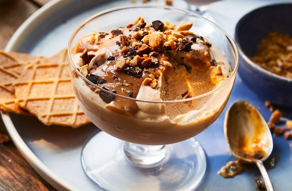 No-churn peanut butter 'ice cream' with caramel sauce