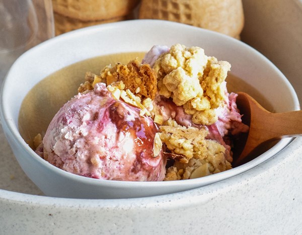 No-churn rhubarb & almond crumble ice cream