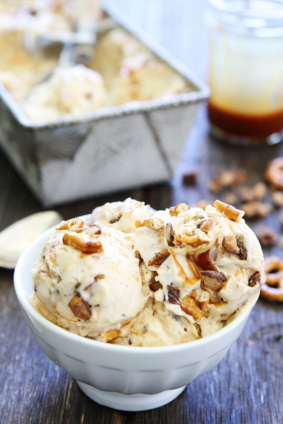 No churn salted caramel toffee pretzel ice cream