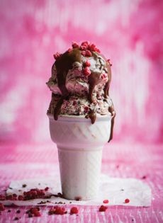 No-churn stracciatella and raspberry ice cream