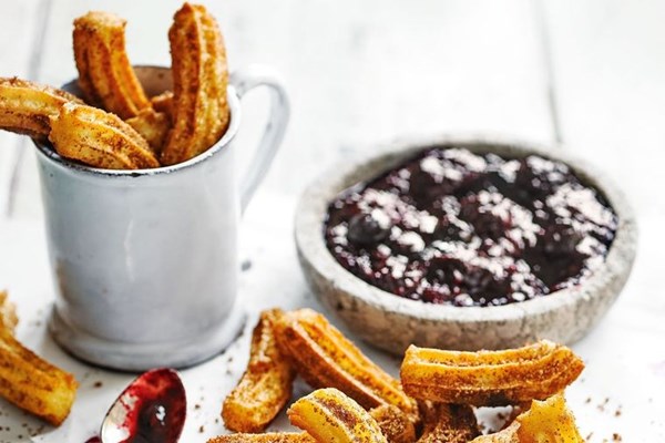 No-egg mini churros with berry compote