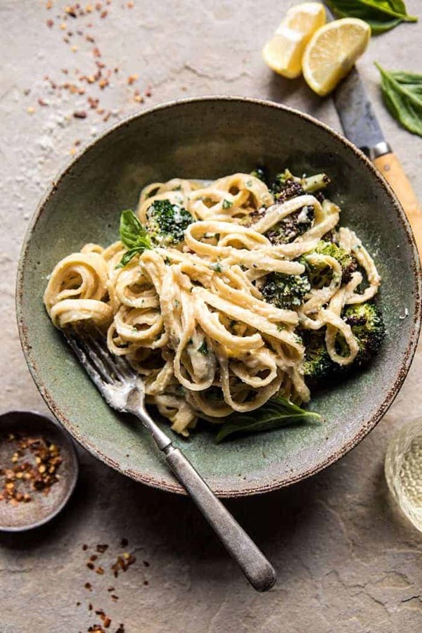 No-guilt broccoli fettuccine Alfredo