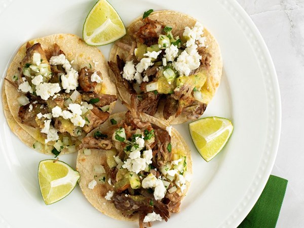 No-waste tacos de carnitas with salsa verde