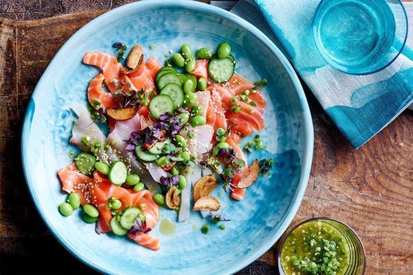 Nobu-inspired sashimi plate with jalapeño dressing