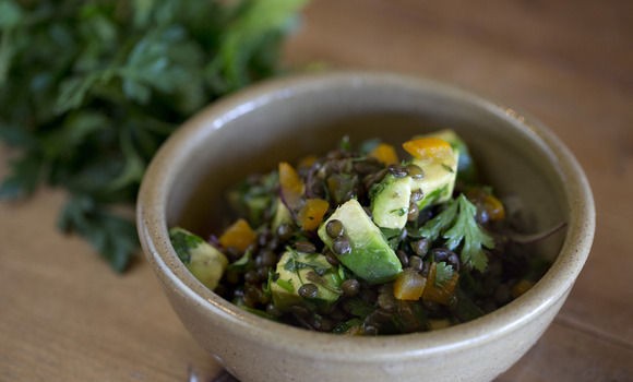 Nolan's Rd lentil salad with avocado, bitter oranges & fresh herbs
