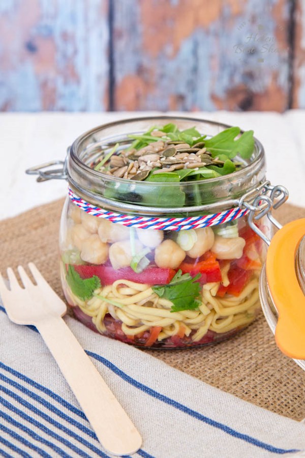 Noodle packed lunch salad in a jar