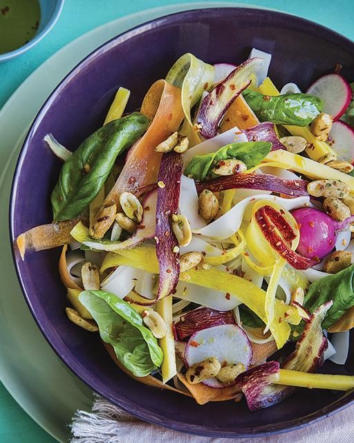 Noodle salad with carrots, peanuts, & Thai vinaigrette