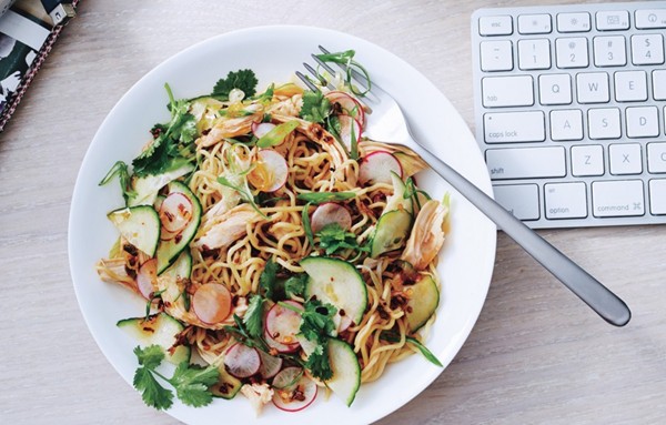 Noodle salad with chicken and chile-scallion oil