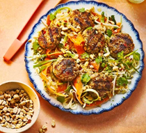 Noodle salad with lemongrass pork patties