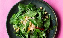 Noodle salad with sprouted beans and peanuts