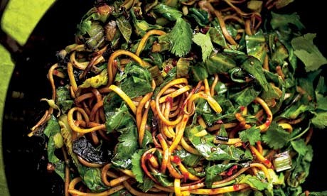 Noodles and greens