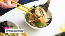 Noodles with chicken, greens & olive-soy dressing
