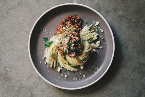 Noodles with mushroom Bolognese