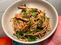Noodles with mushrooms, chiles, and lime