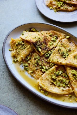 Noor's cardamom pancakes with honey lime syrup