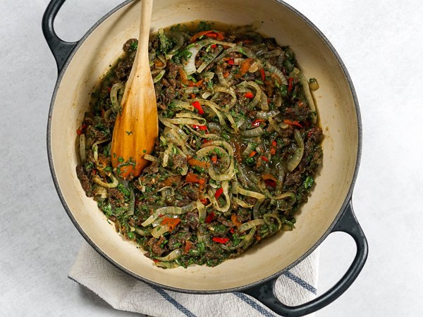 Northern Mexican braised dried beef (Machaca guisada)