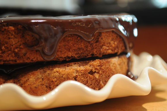 Not red velvet cake with fudge glaze