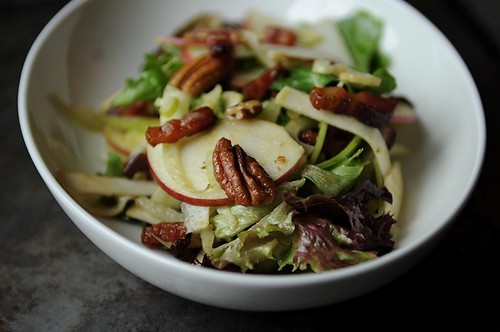 Not-too-virtuous salad with caramelized apple vinaigrette