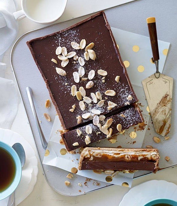Nougat, salted peanut caramel and milk chocolate tart