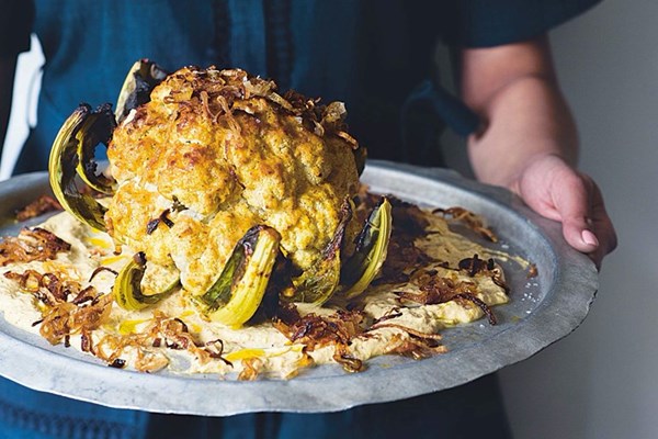 Nut butter-roasted cauliflower (Badami gobi musallam)