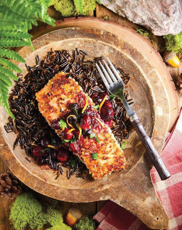 Nut-crusted salmon with cranberry relish