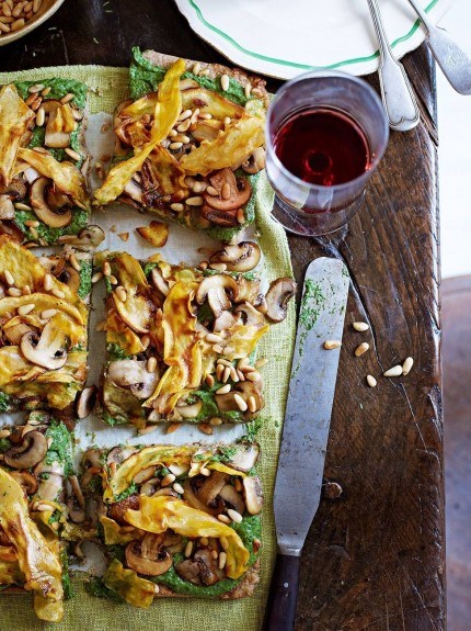 Nut roast crust topped with spinach