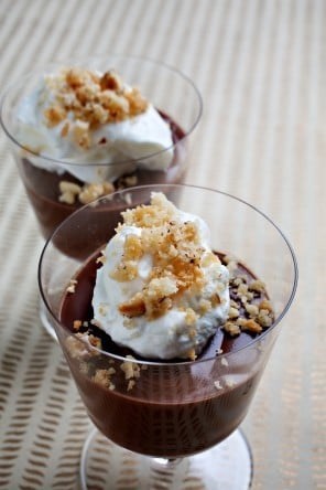 Nutella pudding with hazelnut crumble and grappa cream