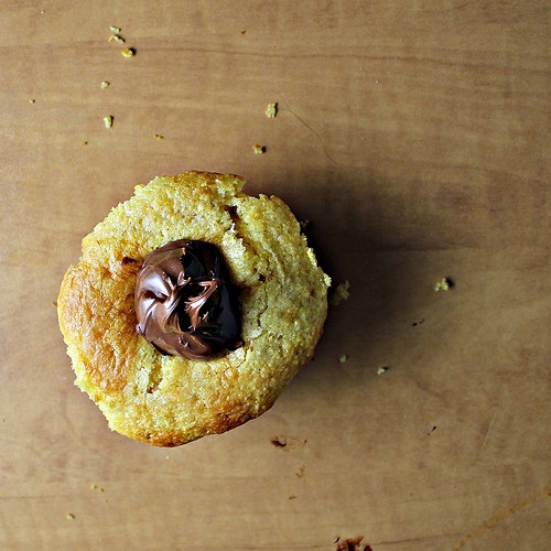 Nutella thumbprint swirl corn muffins