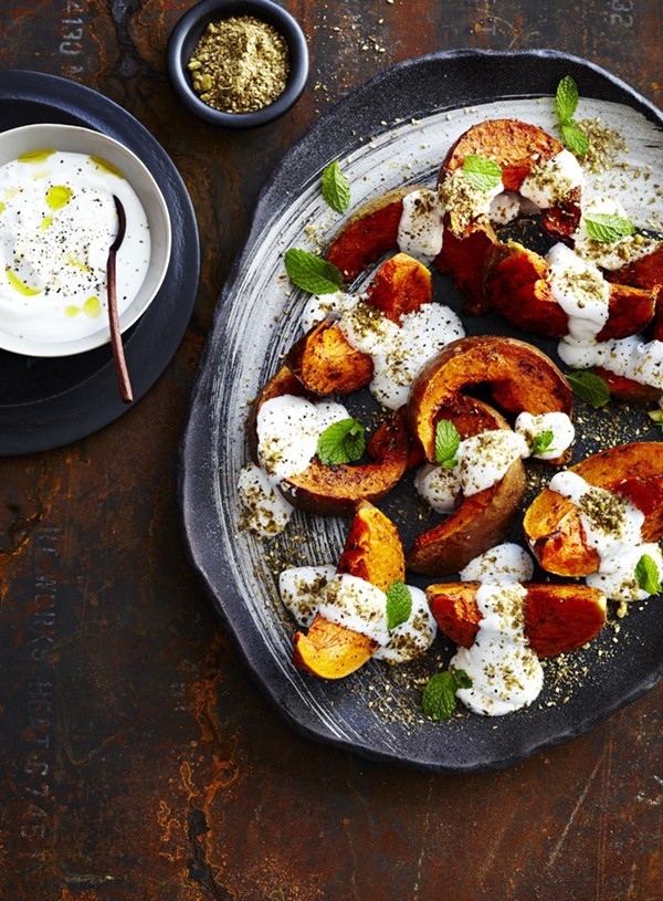 Nutmeg roasted pumpkin with coconut yoghurt and dukkah