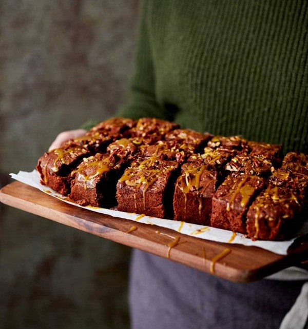 Nutty chocolate and caramel traybake
