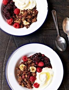 Nutty honey granola with berry & spice compote