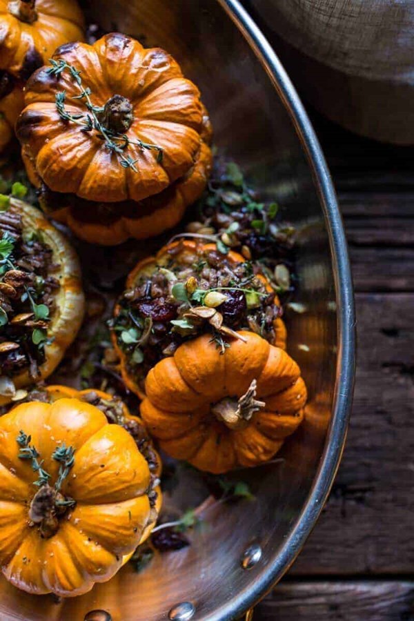 Nutty wild rice and shredded Brussels sprout stuffed mini pumpkins