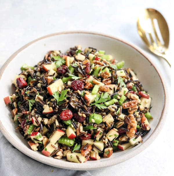 Nutty wild rice salad with dried cranberries, apples & orange vinaigrette