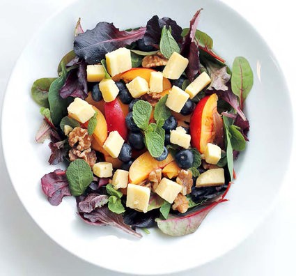 Oak-smoked cheddar, peaches and blueberries
