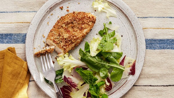 Oat-breaded chicken cutlets
