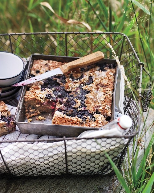 Oat cake with blueberries and blackberries