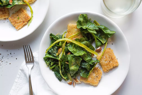 Oat gnocchi with shaved asparagus & brown butter vinaigrette