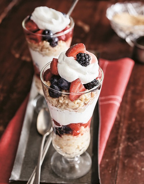 Oatmeal and fresh berry parfaits with Chantilly cream