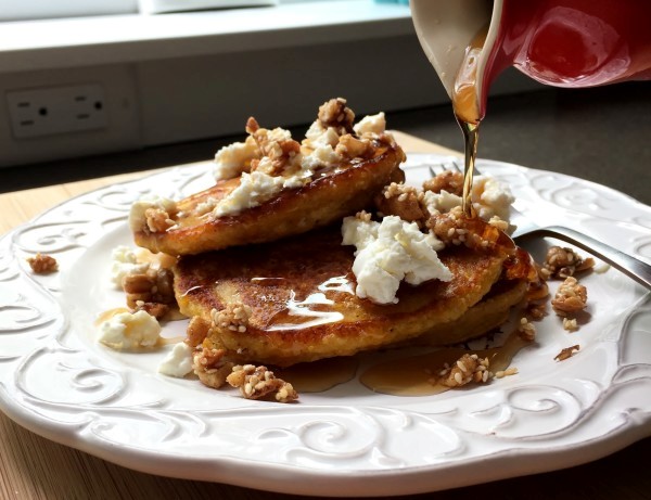 Oatmeal butternut pancakes with browned buttered nuts
