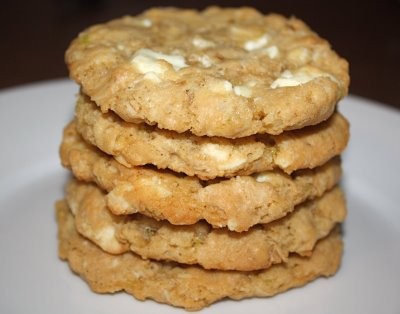 Oatmeal cookies with lime, coconut, and white chocolate