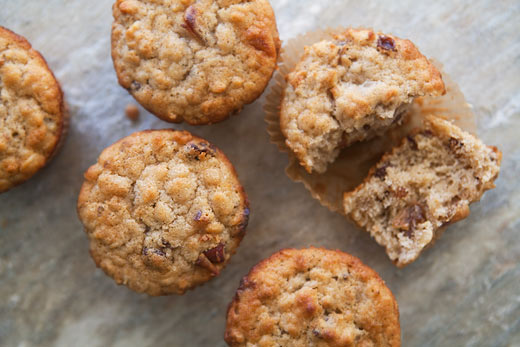 Oatmeal muffins with raisins, dates, and walnuts