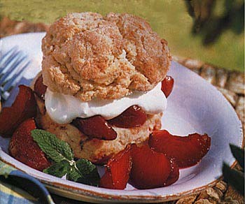 Oatmeal shortcakes with spiced plums